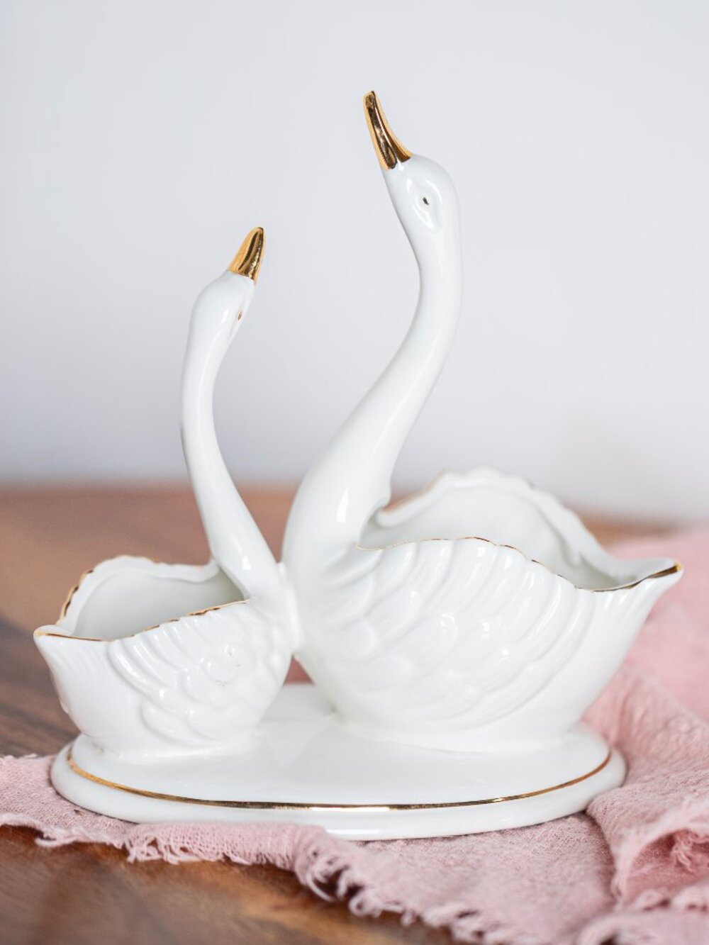 Vintage Swan Trinket Dish White Gold | Double Swan Ring Holder | Jewelry Dish